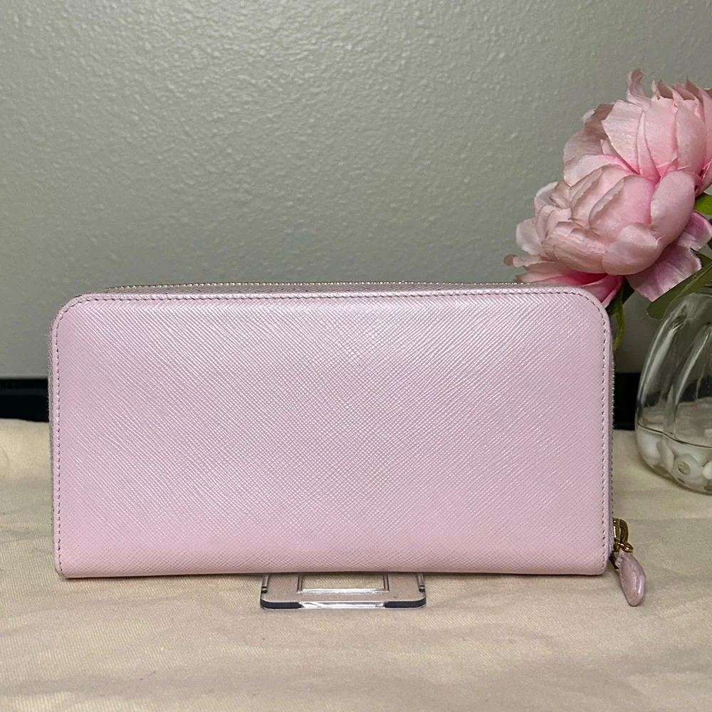 Prada Saffiano Lux Zip-Around Wallet (Light Pink) w/ Gold Logo